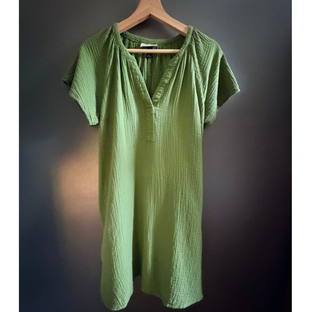 Universal Thread Dress Womens M Green Excellent Cotton Gauze Shift Split Neck